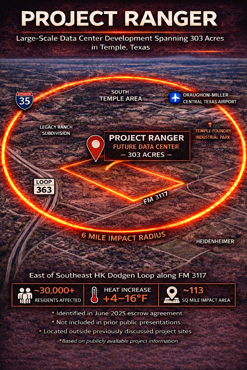 Map of the Rowan Project Ranger site with a highlighted heat radius around it